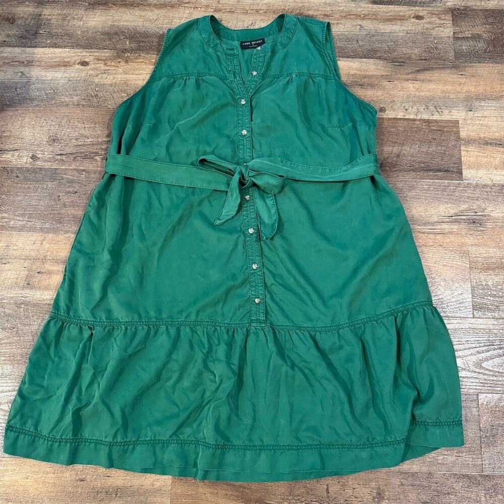 Lane Bryant Shirt Dress 22 Forest Green Sleeveless Tie Belt Pockets Office READ - Picture 2 of 11